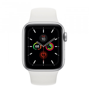Apple Watch Series 5 • GPS • 40mm pouzdro ze stříbrného hliníku • Bílý sportovní řemínek – S/M a M/L
