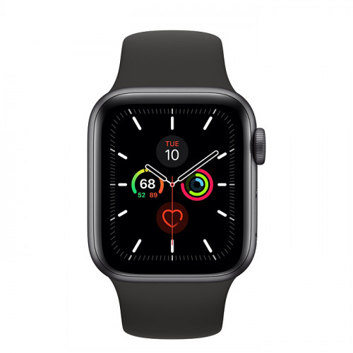 Apple Watch Series 5 • GPS • 40mm pouzdro z vesmírně šedého hliníku • Černý sportovní řemínek – S/M a M/L