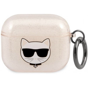 Karl Lagerfeld TPU Glitter Choupette Head Pouzdro pro Airpods 3 Gold