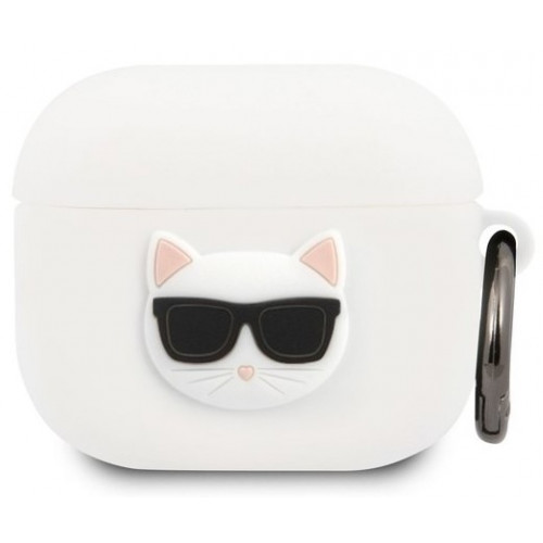 Karl Lagerfeld Choupette Head Silikonové Pouzdro pro Airpods 3 White