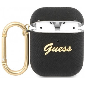 Guess Saffiano PC/PU Metal Logo Pouzdro pro Airpods 1/2 Black