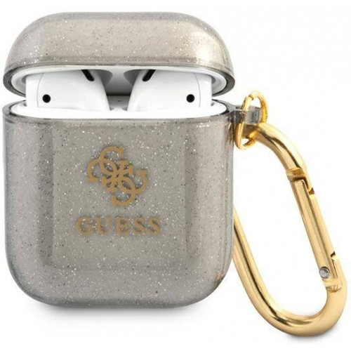 Guess 4G TPU Glitter Pouzdro pro Airpods 1/2 Black