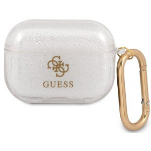 Guess 4G TPU Glitter Pouzdro pro Airpods Pro Transparent