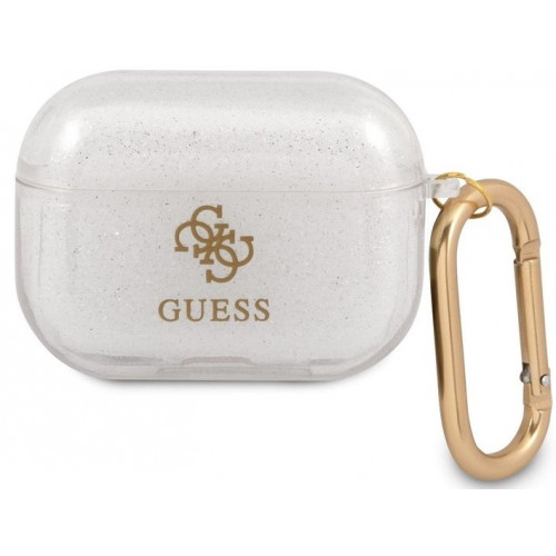 Guess 4G TPU Glitter Pouzdro pro Airpods Pro Transparent