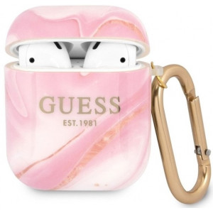 Guess TPU Shiny Marble Pouzdro pro Airpods 1/2 Pink