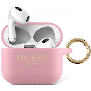Guess Glitter Printed Logo Silikonové Pouzdro pro Airpods 3 Pink