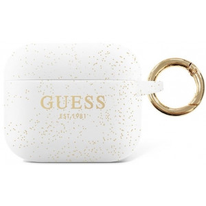 Guess Glitter Printed Logo Silikonové Pouzdro pro Airpods 3 White
