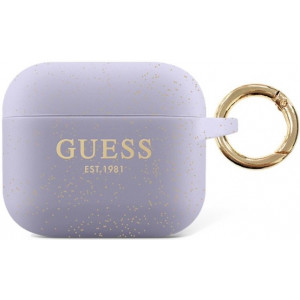Guess Glitter Printed Logo Silikonové Pouzdro pro Airpods 3 Violet