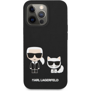 Karl Lagerfeld and Choupette Liquid Silicone Pouzdro pro iPhone 13 Pro Max Black