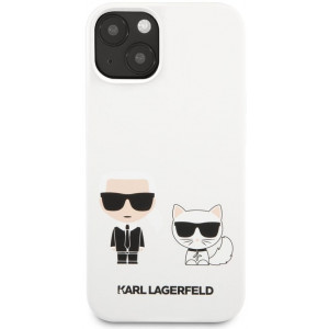 Karl Lagerfeld and Choupette Liquid Silicone Pouzdro pro iPhone 13 mini White