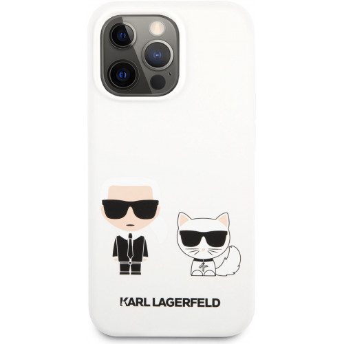 Karl Lagerfeld and Choupette Liquid Silicone Pouzdro pro iPhone 13 Pro Max White