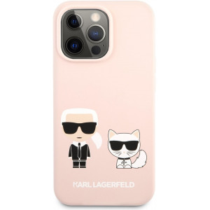 Karl Lagerfeld and Choupette Liquid Silicone Pouzdro pro iPhone 13 Pro Pink