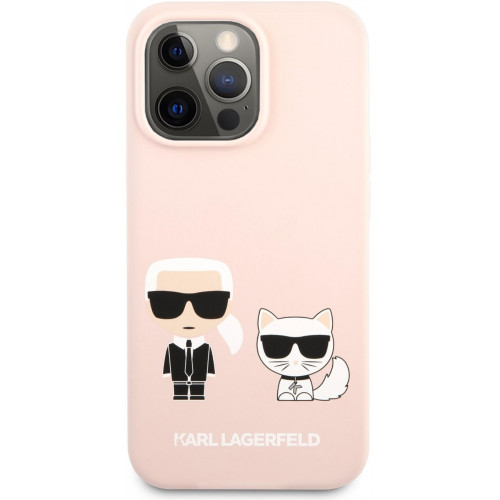 Karl Lagerfeld and Choupette Liquid Silicone Pouzdro pro iPhone 13 Pro Pink