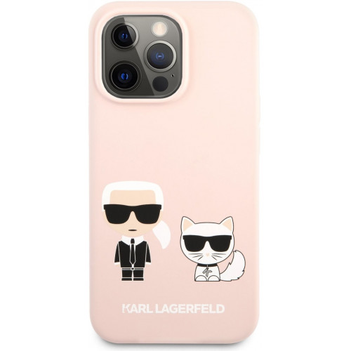 Karl Lagerfeld and Choupette Liquid Silicone Pouzdro pro iPhone 13 Pro Max Pink