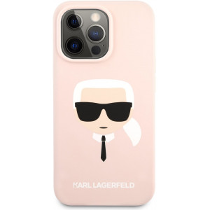 Karl Lagerfeld Liquid Silicone Karl Head Kryt pro iPhone 13 Pro Max Light Pink