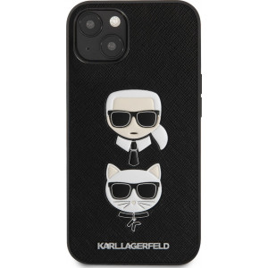 Karl Lagerfeld PU Saffiano Karl and Choupette Heads Kryt pro iPhone 13 Black