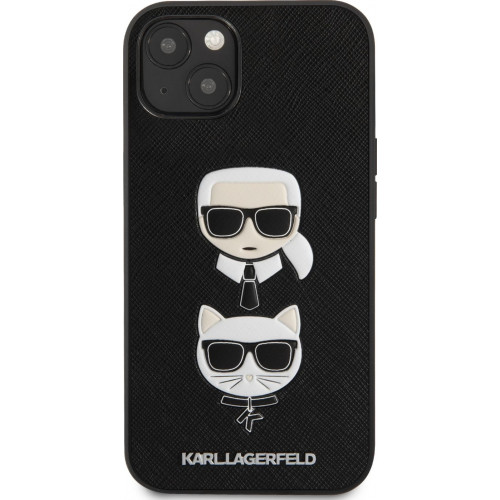 Karl Lagerfeld PU Saffiano Karl and Choupette Heads Kryt pro iPhone 13 Black