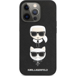 Karl Lagerfeld PU Saffiano Karl and Choupette Heads Kryt pro iPhone 13 Pro Black