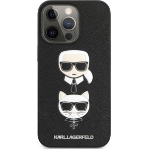 Karl Lagerfeld PU Saffiano Karl and Choupette Heads Kryt pro iPhone 13 Pro Max Black