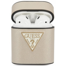 Guess Saffiano Pouzdro pro AirPods 1 / 2 Beige