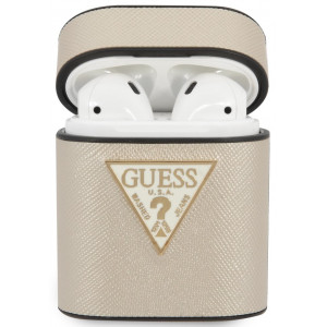 Guess Saffiano Pouzdro pro AirPods 1 / 2 Beige