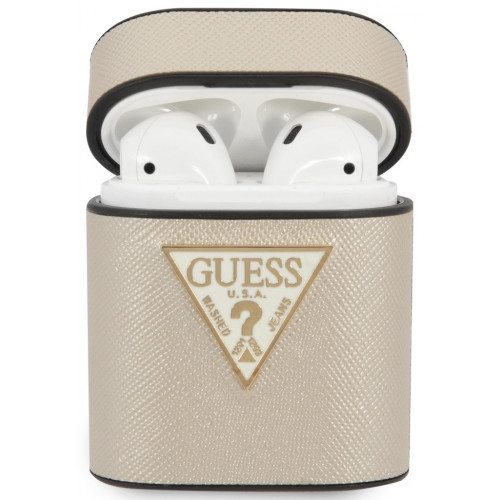 Guess Saffiano Pouzdro pro AirPods 1 / 2 Beige