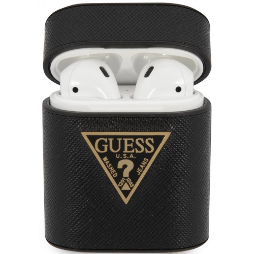 Guess Saffiano Pouzdro pro AirPods 1 / 2 Black