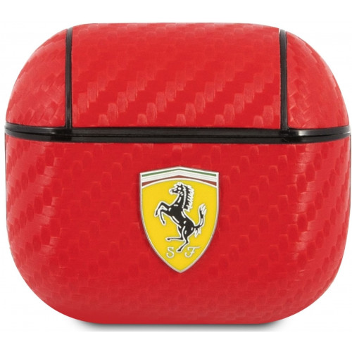 Ferrari Carbon PC/PU Pouzdro pro Airpods 3 Red