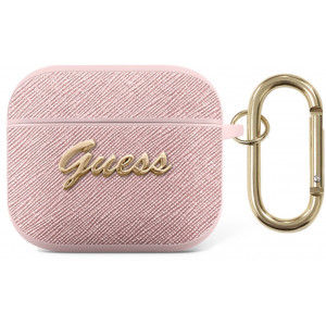 Guess Saffiano PC/PU Metal Logo Pouzdro pro Airpods 3 Pink