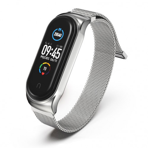 Tactical 686 Loop Magnetický Kovový Řemínek pro Xiaomi Mi Band 5 / 6 Silver