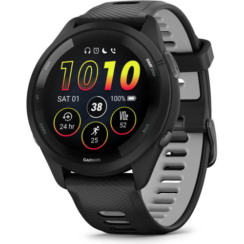 Garmin Forerunner 265 Black Bezel and Case with Black/Powder Gray Silicone Band Garmin Forerunner 265 Black Bezel and Case with Black/Powder Gray Silicone Band