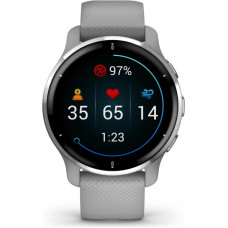 Garmin Venu 2 Plus Silver Stainless Steel Bezel with Powder Gray Case and Silicone Band