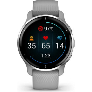 Garmin Venu 2 Plus Silver Stainless Steel Bezel with Powder Gray Case and Silicone Band