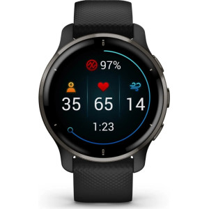 Garmin Venu 2 Plus Slate Stainless Steel Bezel with Black Case and Silicone Band