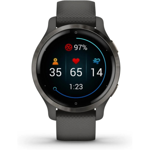 Garmin Venu 2S Slate Stainless Steel Bezel with Graphite Case and Silicone Band