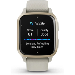 Garmin Venu Sq 2 Music Edition Cream Gold Aluminium Bezel with French Grey Case and Silicone Band