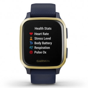 Garmin VENU SQ Music Light Gold Aluminum Bezel with Navy Case and Silicone Band