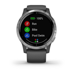Garmin vívoactive 4 Silver Stainless Steel Bezel with Shadow Gray Case and Silicone Band (eco box)