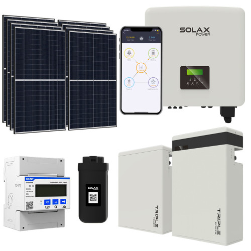Solární sestava SolaX hybridní měnič 3F 10 kW + 11,6 kWh baterie + 10,66 kW solární panely Risen Energy