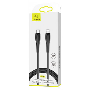 USAMS SJ405 U38 Type C / Lightning PD Datový Kabel Black (EU Blister)
