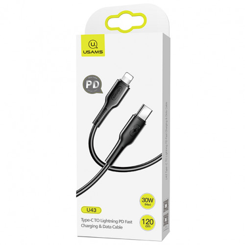 USAMS SJ406 U43 Fast Charging Lightning / Type C Fast Datový Kabel 1.2m Black (EU Blister)