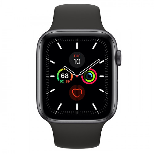 Apple Watch Series 5 • GPS + Cellular • 44mm pouzdro z vesmírně šedého hliníku • Černý sportovní řemínek – S/M a M/L