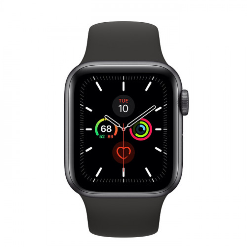 Apple Watch Series 5 • GPS + Cellular • 40mm pouzdro z vesmírně šedého hliníku • Černý sportovní řemínek – S/M a M/L