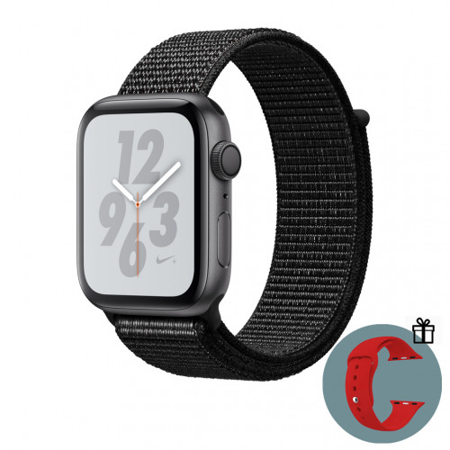 Apple Watch Nike+ Series 4 GPS se 44mm pouzdrem z vesmírně šedého hliníku a černým provlékacím sportovním řemínkem Nike + dárek