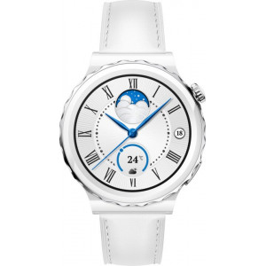 Huawei Watch GT 3 Pro 43mm Silver Bazel White Ceramic Case With White Leather Strap