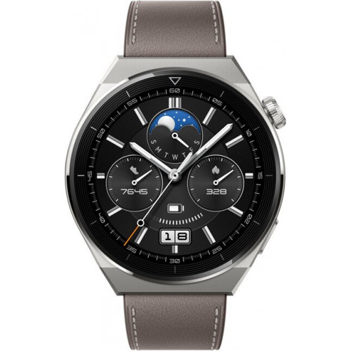 Huawei Watch GT 3 Pro 46mm Titanium Case With Gray Leather Strap