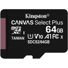 Kingston Canvas Select Plus microSDXC UHS-I Class 10 card 64GB + SD adaptér (EU Blister)
