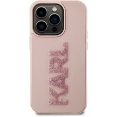 Karl Lagerfeld 3D Rubber Glitter Logo Karl Zadní Kryt pro iPhone 15 Pro Pink