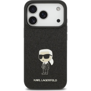 Karl Lagerfeld Fixed Glitter Metal Ikonik Zadní Kryt pro iPhone 17 Pro Black