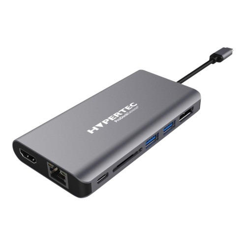 HYPERTEC Víceportový USB-C rozbočovač USB-C / 2x USB 3.0 / 4K HDMI / 4K Display Port / RJ45 / SD Card Reader